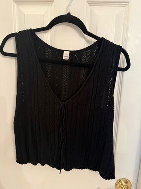 Black Crochet Tie-Front Women's Tank Top